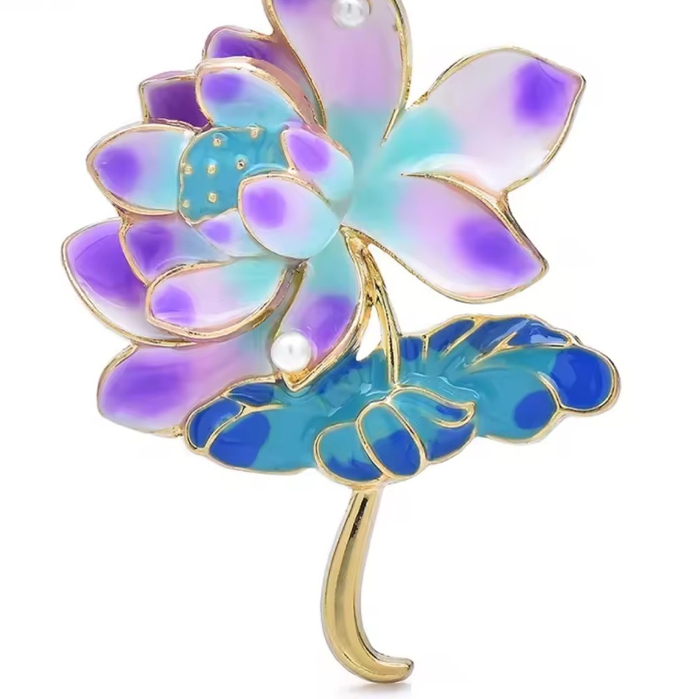 Purple Lotus Brooch Elegant Enamel Flower Pin View 4